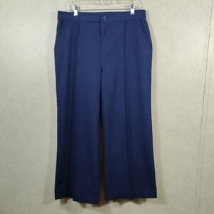 H161 Beautiful blue & black micro plaid wide leg pants 14 NEW